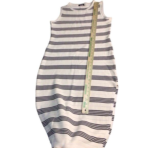 BTFBM Neutral Stripe Side Slit Midi Dress Knit Contemporary Coastal Boho Large - Picture 7 of 7